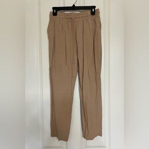Heyson Tan Flowy Hemp Linen Pants with Drawstring Stretch Waist - Size S